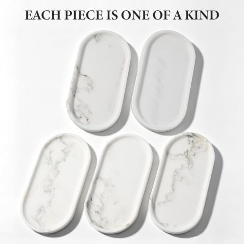 Koville Natural Marble Tray for Bathroom Countertop, Marble Storage Trays for Perfume, Cosmetics, Jewelry, Vanity Tray S