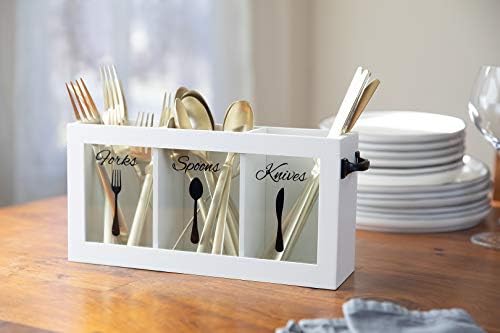 BLU MONACO | Wooden Silverware Caddy with Handle | Wooden Cutlery Organizer for Kitchen Countertop | Cutlery Caddy for P