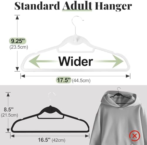Velvet Felt Stackable Hangers 50 Pack, Thin & Space Saving, White