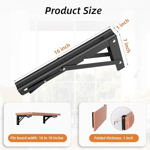 LuckIn 16 Inch Folding Shelf Brackets, Heavy Duty Collapsible Triangle Shelf Brackets for DIY, Wall Mounted Folding Shel