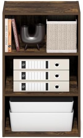 Furinno Basic Book Shelf, 3-Tier Bookshelf, Storage Organizer Bookcase with Open Shelf, 11 x 17 x 26, for Living Room, B