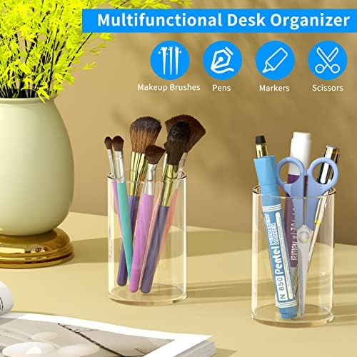 NIUBEE Acrylic Pen Holder for Desk, Clear Pencil Cup Organizer for Office