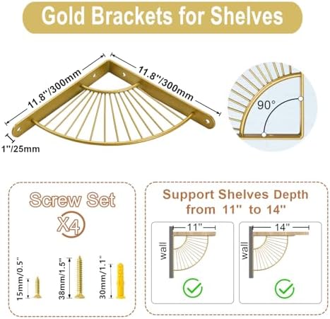 Z Metnal Gold Brackets for Shelf, Brass Metal Shelves Bracket, Wall Decor, Art Deco Shelf Bracket for DIY Floating Shelv