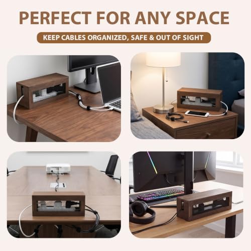 Chunful 13 Inch Cable Management Box, Wood Cord Hider Organizer with Magnetic Lid & Organizer for Power Strip, TV Wires 
