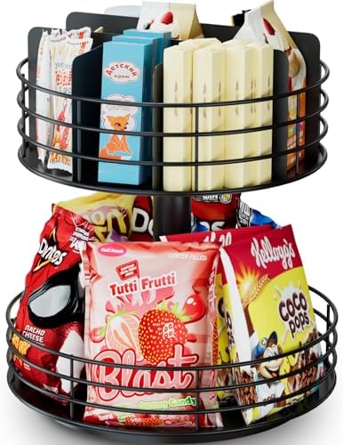 Snack Organizer - Versatile Snack Storage 2 Tier Lazy Susan with Convenient Grab-and-Go Design, Metal Snack Holder for H