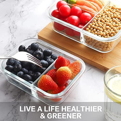 Bayco 9 Pack 3, 2 & 1 Compartment Glass Food Storage Containers with Lids