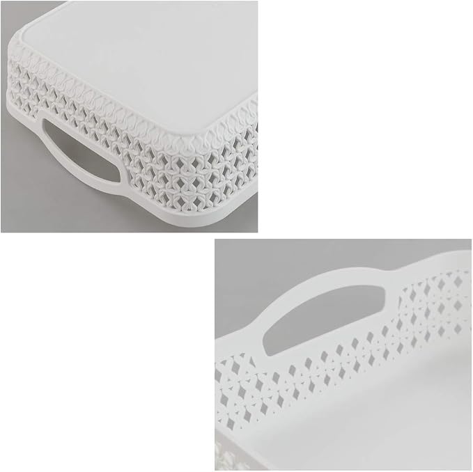 White Plastic Storage Basket Tray, Pack for 6 (Large)