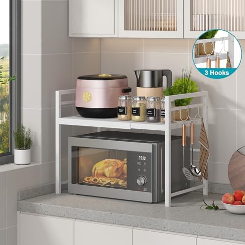 DOLALIKE Expandable Microwave Stand Kitchen Countertop Organizer, White