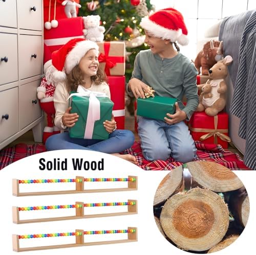 birola Nursery Book Shelves Set of 3,Wood Floating Book Shelves for Wall,Wall Book Shelf for Kids，Bathroom Decor, Kitchen Spice Rack (Five-Color Beads)