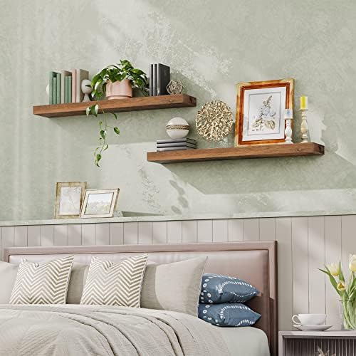 HOOBRO Floating Shelves for Wall, Wall Mounted Shelf Set of 2, 47.2" Hanging Shelf with Invisible Brackets, for Wall Sto