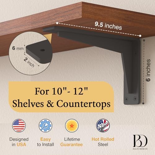 2 Pack Heavy Duty Shelf Brackets 10 Inch Mantel Decorative L Bracket for Shelves, Metal Shelf Support Bracket, Wall Moun