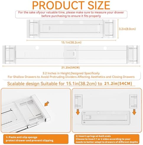 Yieach 12Pack 3.2 Inch Shallow Acrylic Drawer Dividers for Clothes -Expandable from 15-21''- Adjustable Drawer Dividers 
