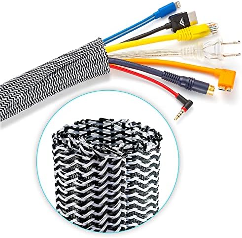 Maximm Cable Management Wire Loom 25ft 1 Inch Black and White Split Cord Protector