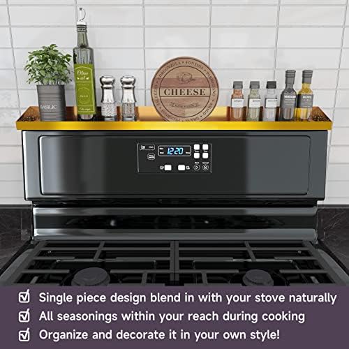 STUTOV 30" Magnetic Stove Top Shelf – Gold Spice Rack and Seasoning Organizer – Kitchen Shelf for Back of Stove – Over S