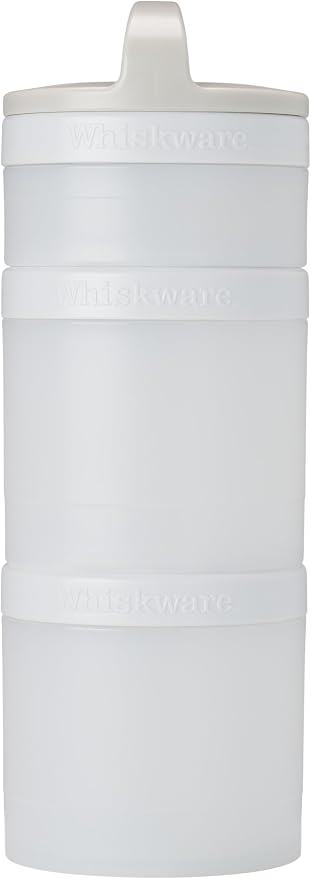Whiskware Stackable Snack Containers for Kids and Toddlers, 3 Stackable Snack Cups for School and Travel, Tan/White/White