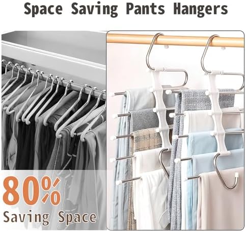 Pants Hangers Space Saving 5 Tier - 4 Pack Closet Organizers and Storage Closet Organizer,Anti-Slip Design,Closet Organizers and Storage for Pants Jeans Skirts Scarf Legging