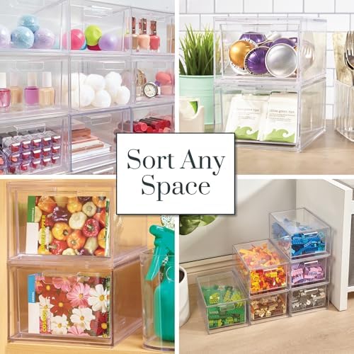 STORi Audrey Stackable Clear Bin Plastic Organizer Drawers | 2 Piece Set | Organize Cosmetics and Beauty Supplies on a V