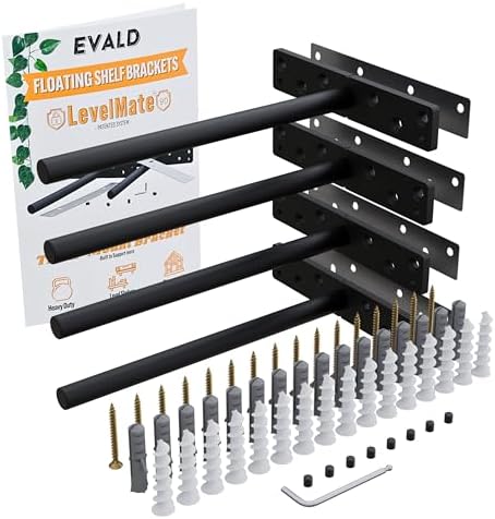 EVALD LevelMate™ Titan-Mount 8 Inch Floating Shelf Brackets, Heavy Duty Hidden Shelf Brackets for Floating Shelves, Blac