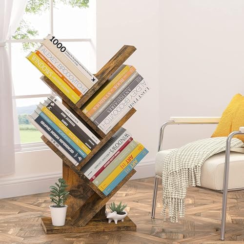 Hoctieon 4 Tier Tree Bookshelf, 4 Shelf Bookcase, Modern Book Storage, Free Standing Tree Bookcase, Utility Organizer Sh