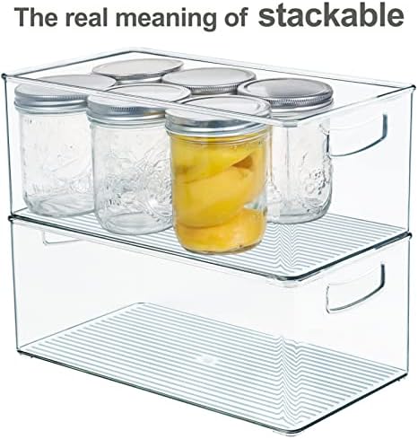 Hudgan 4 Pack Straight Sides Stackable Pantry Organizer Bins for Home Edit - 13.5''L x 7.5''W x 5.5''H