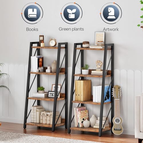 HOOBRO Ladder Shelf, 4-Tier Bookshelf, Corner Bookcase, Freestanding Storage Shelf Display Organizer, for Living Room, B