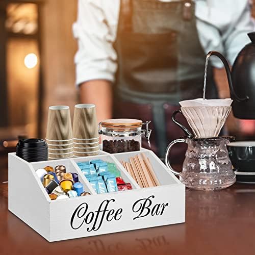 ugiftt Coffee Station Organizer for Counter, Wood Coffee Pods Holder Storage Basket, Tea Condiment Storage Organizer, Ru