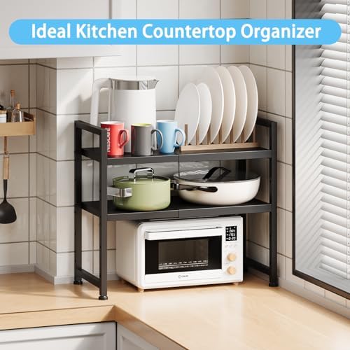 2-Tier Expandable Metal Storage Shelves,150LBS Heavy Duty Shelving Units and Storage For Small Appliance,Adjustable Pots