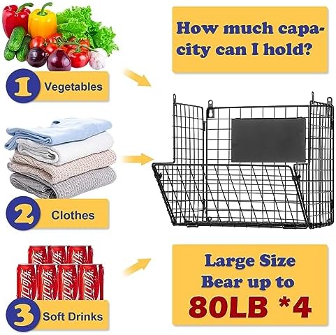 X-cosrack Metal Wire Basket Wall Mount, 4 Tier Extra Large Wall Storage Basket Organizer with Chalkboards, Kitchen Fruit