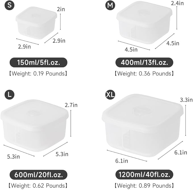 OTB Set of 2 Reusable Silicone Containers Clear, Nesting Leak-free Silicone Food Storage Boxes, BPA Free, Airtight, Dishwasher and Freezer Safe (Clear XL+XL)