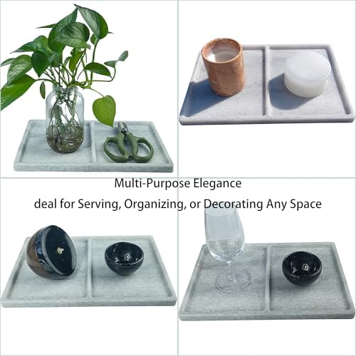 10"x8" Natural Marble Decorative Tray – Dual‑Compartment Stone Vanity Organizer for Jewelry, Keys & Soap – Premium Heat‑