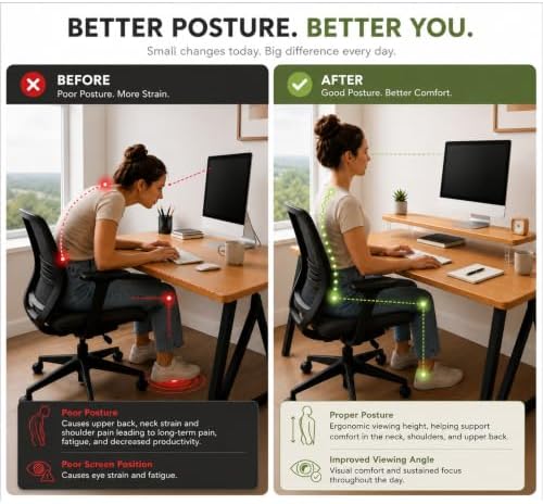 Bamboo Monitor Riser, Wide Desktop Monitor Stand for Desk with Clear Acrylic Legs, 31.5 x 8 inch Bamboo Wood Shelf, Fit 