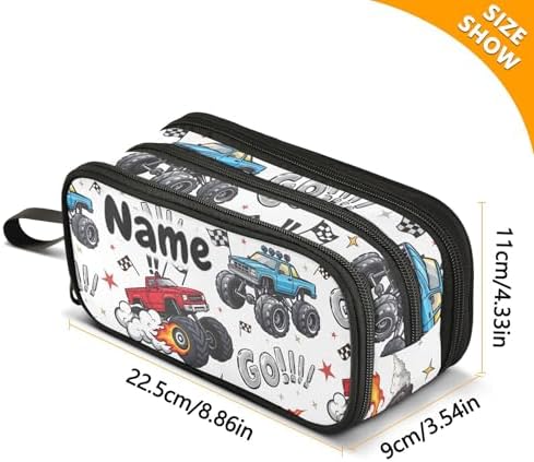 Custom Truck Racing Car Flag Pencil Case Box Boys Girls Personalized Name Large Pencil Pouch Stationery Pen Bag Organizer for Kids Adults School Office