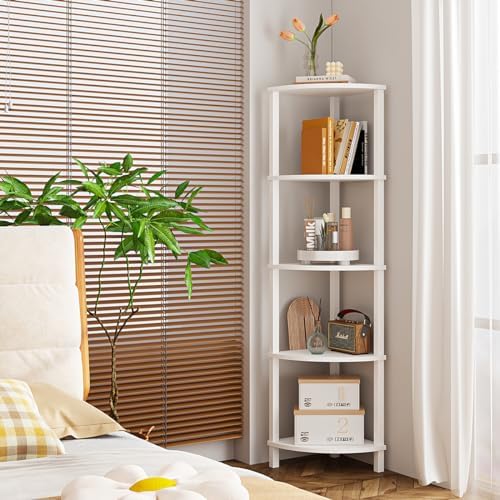 VIMBER Corner Shelf, 5-Tier Corner Bookshelf, Industrial Corner Ladder Shelf, Modern Display Shelf for Living Room, Bedr