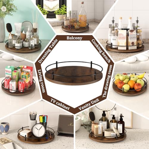 12" Lazy Susan Turntable Organizer,Round Wooden Lazy Susan Organization and Rotating Spice Rack for Dining Table,Pantry,