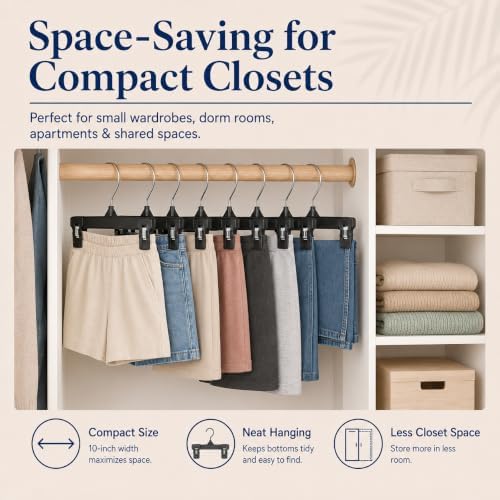 Smartor Black Pants Hangers 30 Pack, Skirt Hangers with Clips, 10 Inch