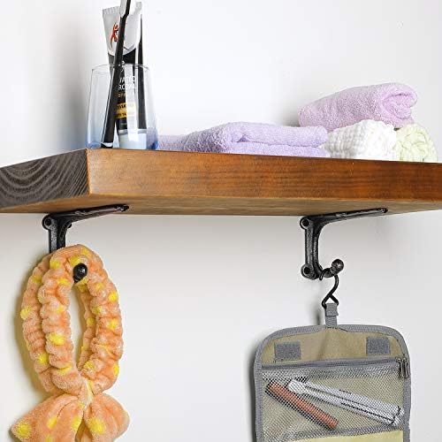 6 Inch Decorative Shelf Brackets-Heavy Duty Wall Brackets with Hooks Shelve Brackets Metal for Open Shelves Vintage Shel