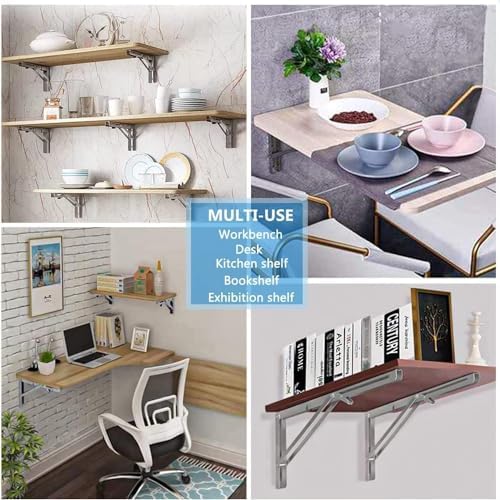 4PCS 10" Folding Shelf Brackets, Shelf Brackets Max. Load 220 lb Collapsible Heavy Duty Stainless Steel DIY Wall Mounted