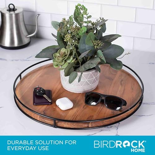 BIRDROCK HOME 18” Wooden Lazy Susan - Espresso - Iron Edges - Table Top Turntable - Cabinet or Pantry Organizer - Decora