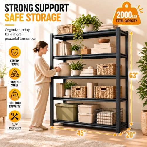 Metal Bookshelf Adjustable Bolt-Free Bookcase Heavy Duty Book Shelf 2000LBS