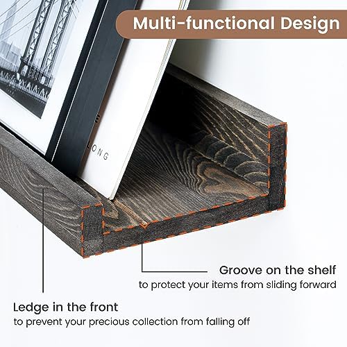 FLYJOE 48 Inches Long Floating Shelves for Wall, Solid Pine Wood Picture Ledge Shelves, Wall Shelves with Lips, Nursery Book Shelves for Toys Storage Living Room Bedroom Photo Frames (2 Pcs, Grey)