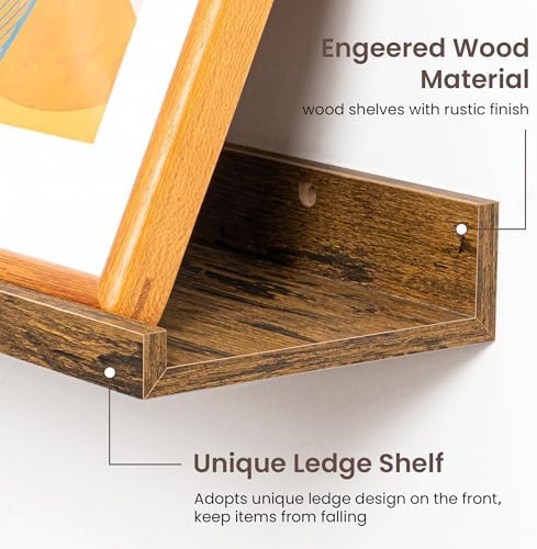 Axeman 30 Inch Floating Shelves, Brown Picture Ledge Shelf Set of 3