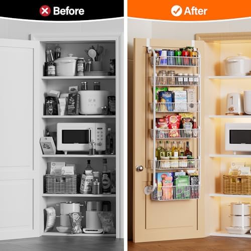 Delamu Large Over the Door Pantry Organizer, 6-Tier Metal Pantry Door Organization and Storage for Easy Install, Hanging