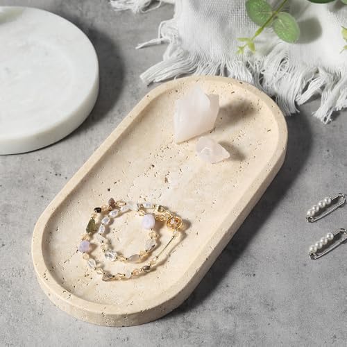 Koville Natural Marble Tray for Bathroom Counter, 10" x 5" Travertine Marble Storage Trays for Perfume, Cosmetics, Jewel
