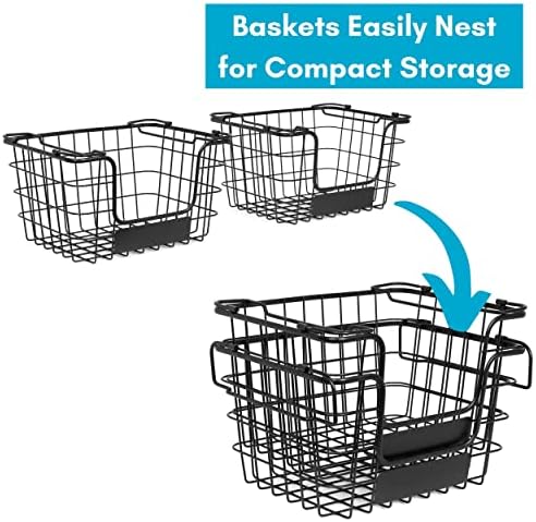 BIRDROCK HOME Stacking Wire Market Baskets with Chalk Label | Set of 2 | Fruit Vegetable Produce Metal Storage Bin for K