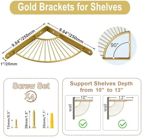 Z Metnal Mid Century Modern Shelf Brackets, Brushed Gold Shelves Bracket, Wall Decor, Modern Shelving Bracket for DIY Fl