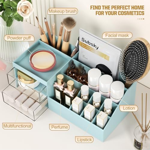 Subsky Makeup Organizer with Drawers, Easy Storage for Lipstick Brushes Eyeshadow Nail Polish, Multifunction Desk Organi