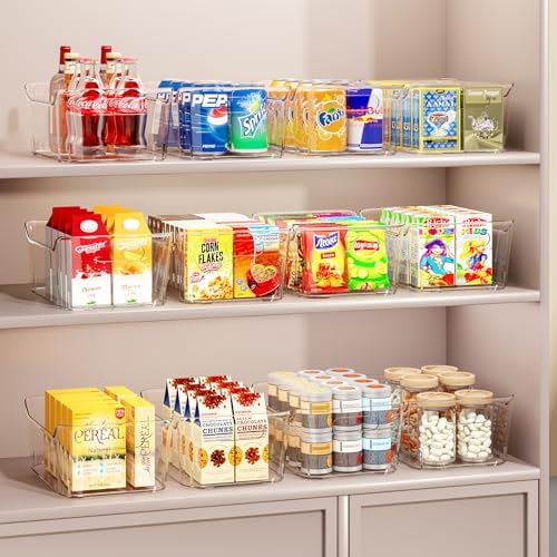12 Pack Clear Plastic Storage Bins, Pantry Organizers and Storage, Multi-Use Clear Pantry Organizer Bins Storage Contain