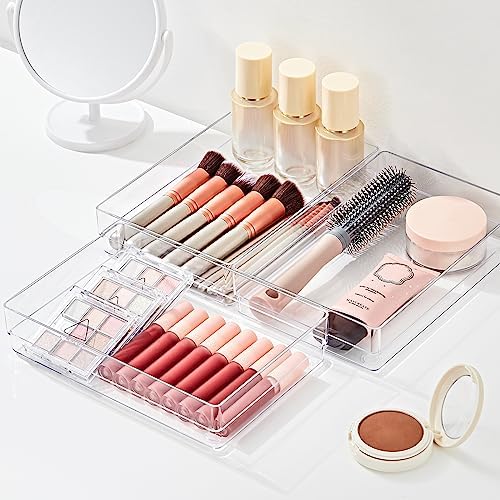 SMARTAKE 6 PCS Clear Plastic Kitchen Large Size Drawer Organizers Set