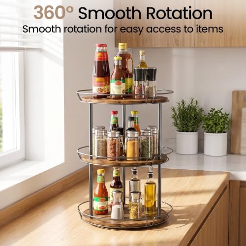 LAMU 3-Tier Lazy Susan Turntable Organizer, Spinning Spice Rack for Cabinet