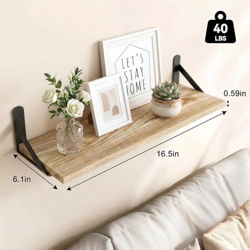 Fixwal Wall Floating Shelves for Decor (Light Brown, Set of 5, 16.5 Inch)